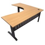 rapid span corner desk, with a 25 mm thick top in beech melamine, over a black metal frame, size 1800 x 1800 x 700