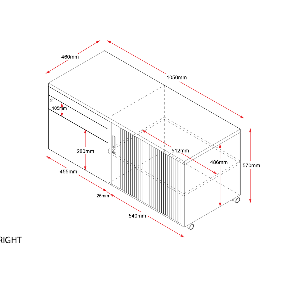 Go Steel Mobile Caddy - Right Tambour
