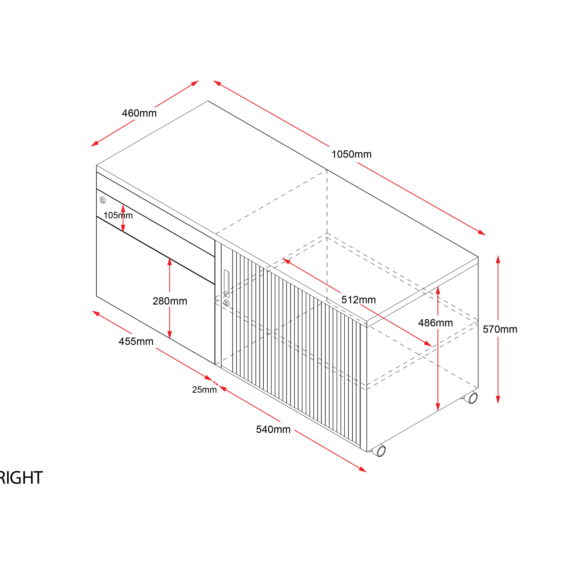 Go Steel Mobile Caddy - Right Tambour