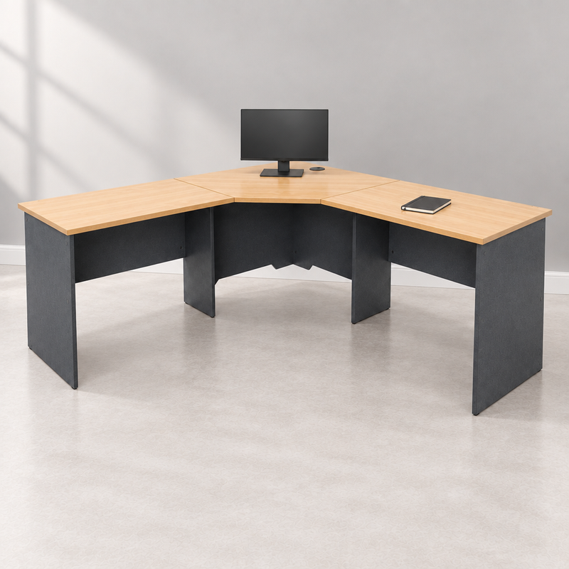 Corner desk with tighter, vertically centred framing