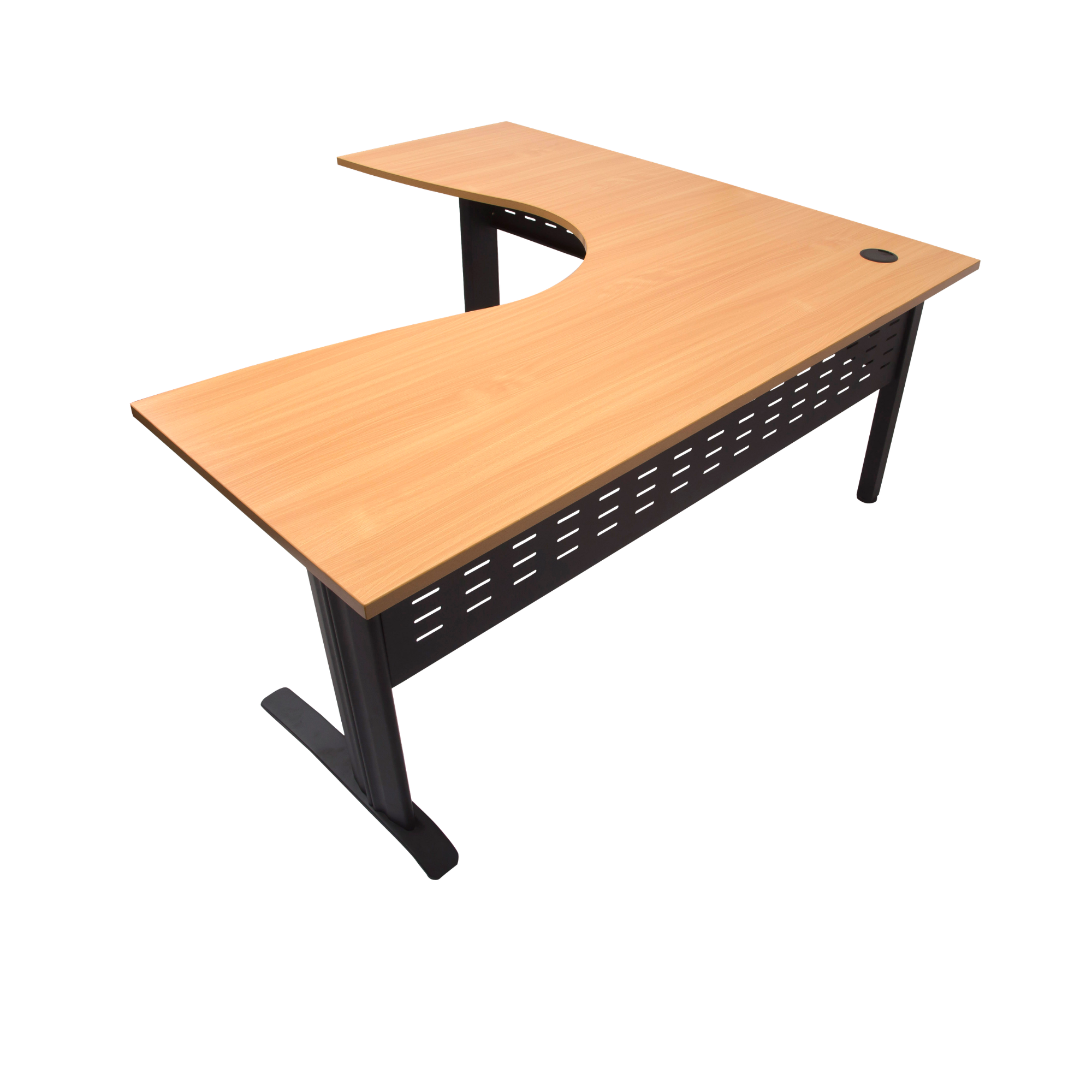 Rapid Span corner desk 1500mm W x 1500mm W x 700mm D with Beech Top & Black Satin Base