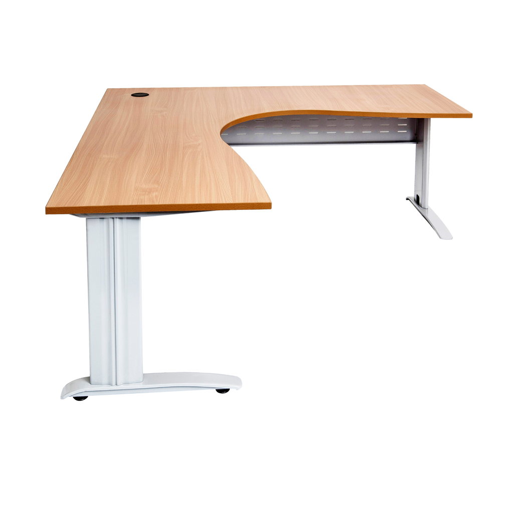 Rapid Span corner desk 1500mm W x 1500mm W x 700mm D with Beech Top & White Satin Base