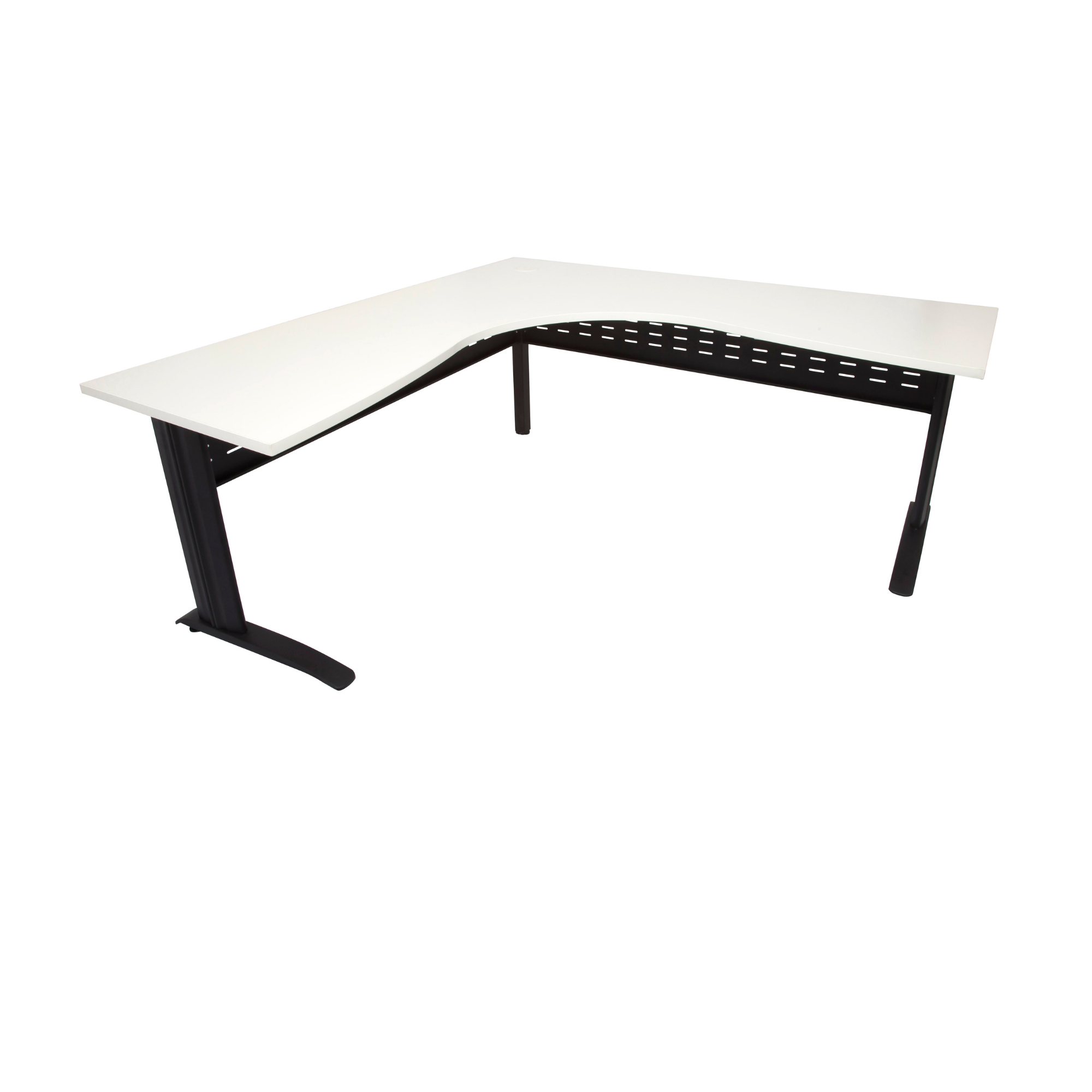 Rapid Span corner desk 1500mm W x 1500mm W x 700mm D with Natural White Top & Black Satin Base