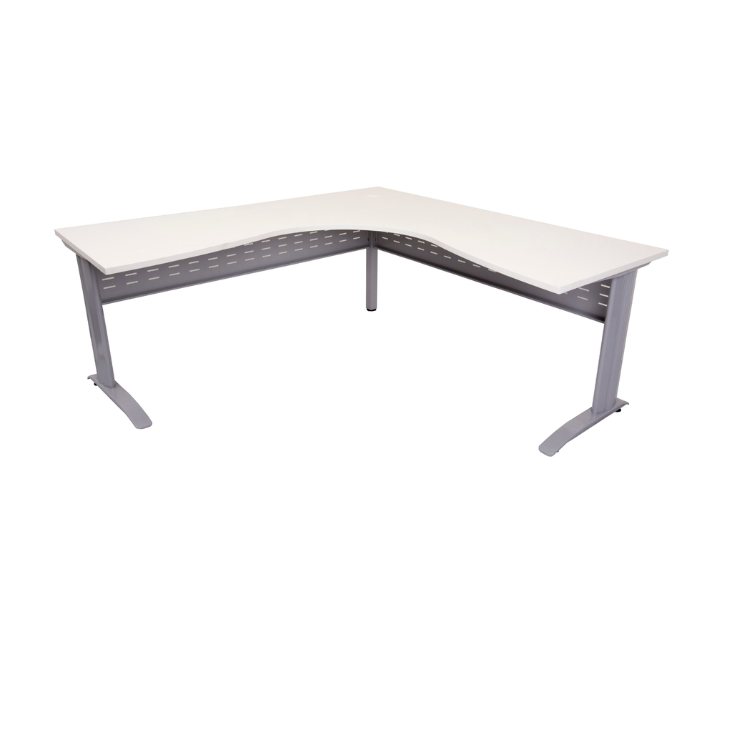 Rapid Span corner desk 1500mm W x 1500mm W x 700mm D with Natural White Top & Precious Silver Base