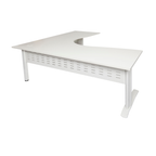 Rapid Span corner desk 1500mm W x 1500mm W x 700mm D with Natural White Top & White Satin Base