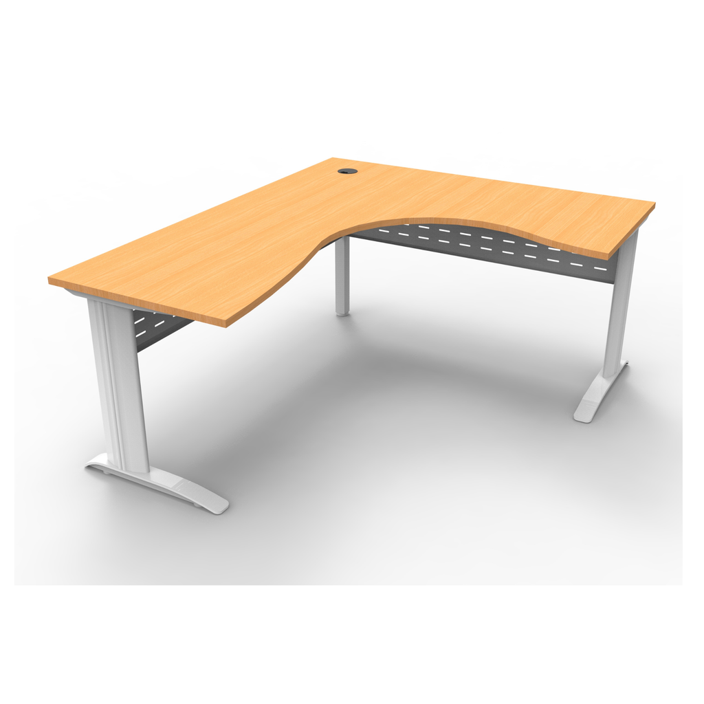 Rapid Span corner desk 1800mm W x 1200mm W x 700mm D with Beech Top & White Satin Base