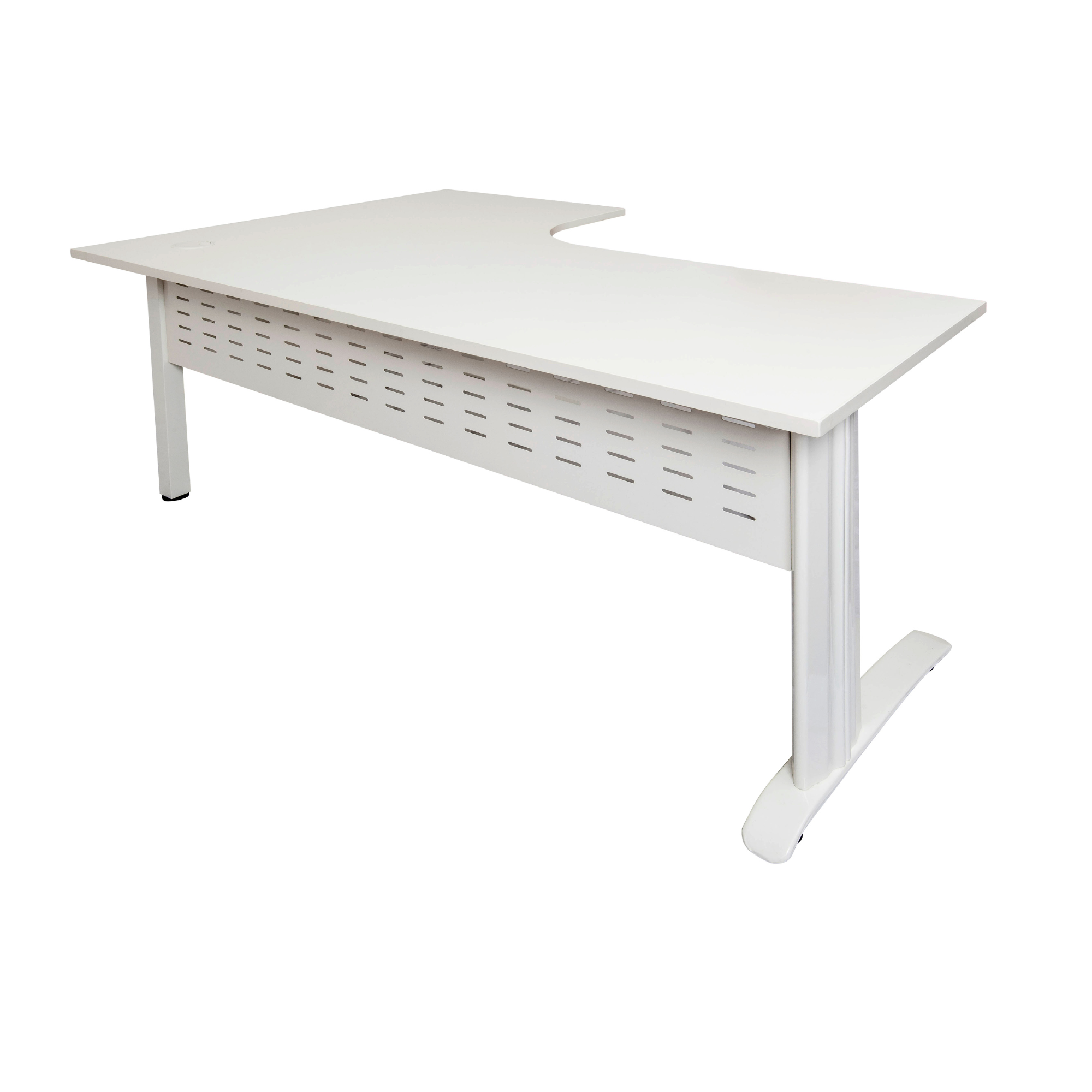 Rapid Span corner desk 1800mm W x 1200mm W x 700mm D with Natural White Top & White Satin Base