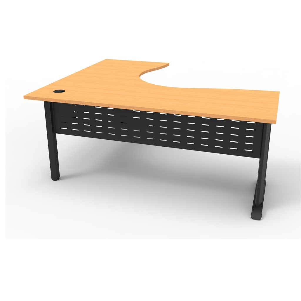 Rapid Span corner desk 1800mm W x 1500mm W x 700mm D with Beech Top & Black Satin Base