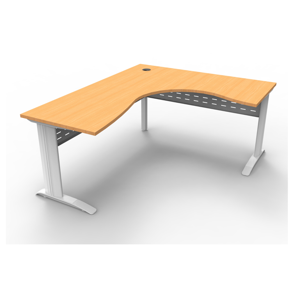 Rapid Span corner desk 1800mm W x 1500mm W x 700mm D with Beech Top & White Satin Base