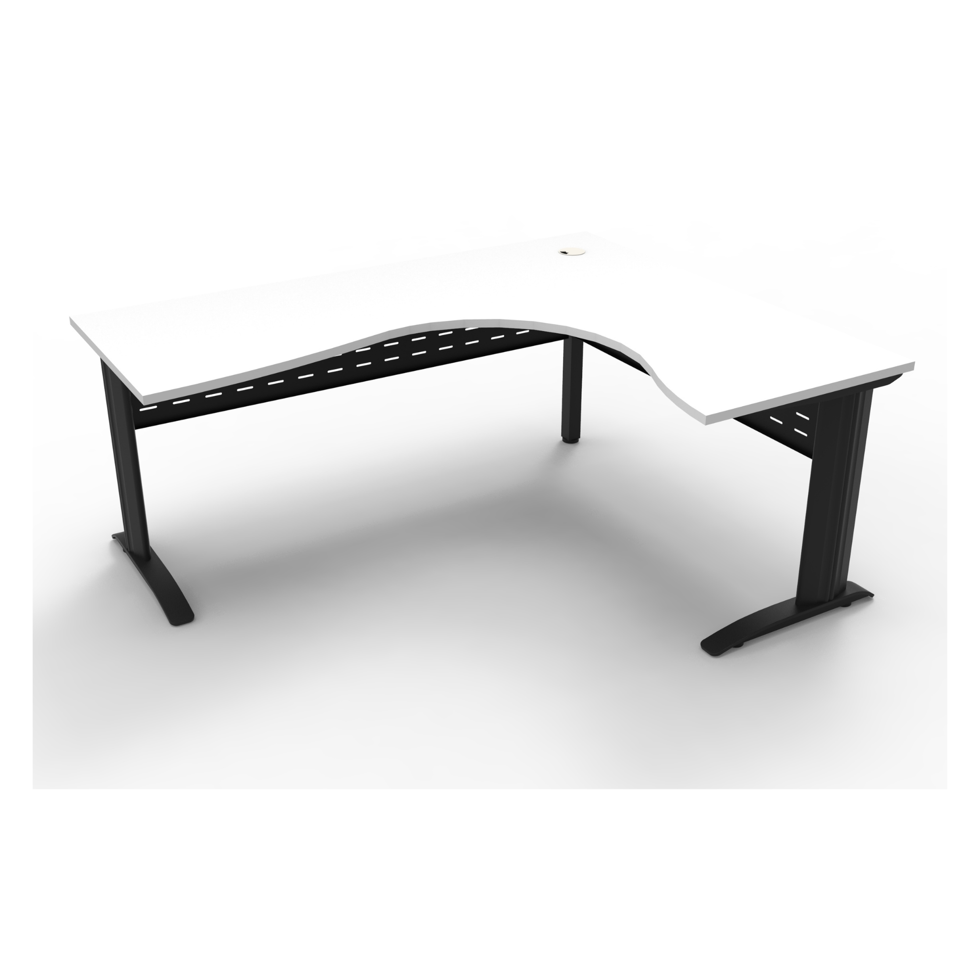 Rapid Span corner desk 1800mm W x 1500mm W x 700mm D with Natural White Top & Black Satin Base