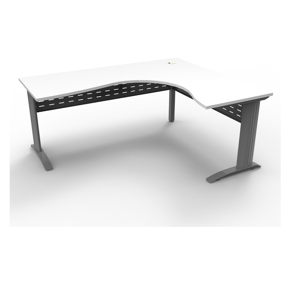 Rapid Span corner desk 1800mm W x 1500mm W x 700mm D with Natural White Top & Precious Silver Base