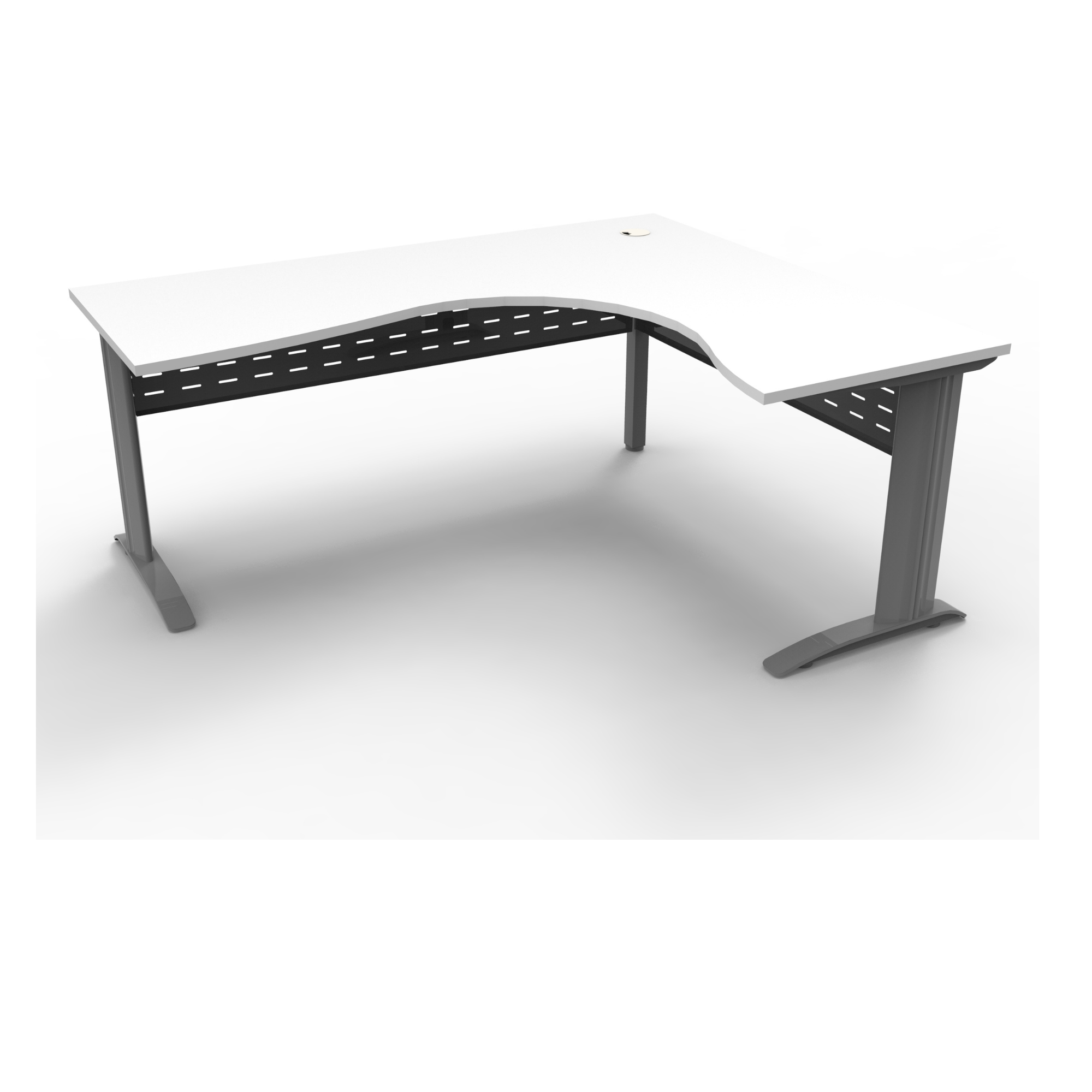 Rapid Span corner desk 1800mm W x 1500mm W x 700mm D with Natural White Top & Precious Silver Base