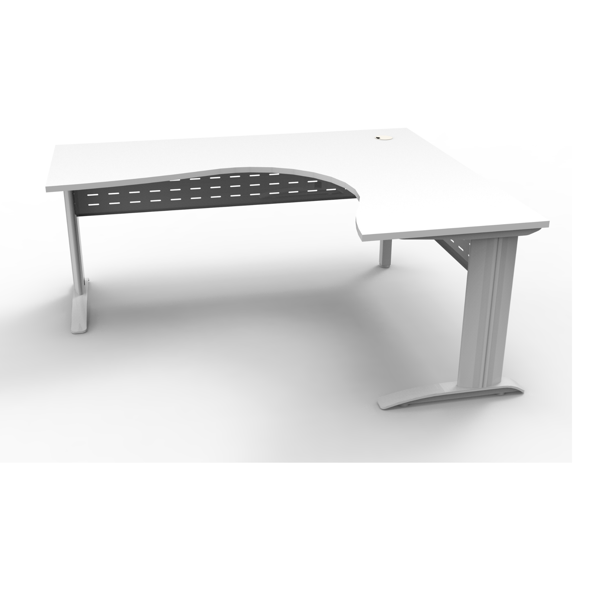 Rapid Span corner desk 1800mm W x 1500mm W x 700mm D with Natural White Top & White Satin Base