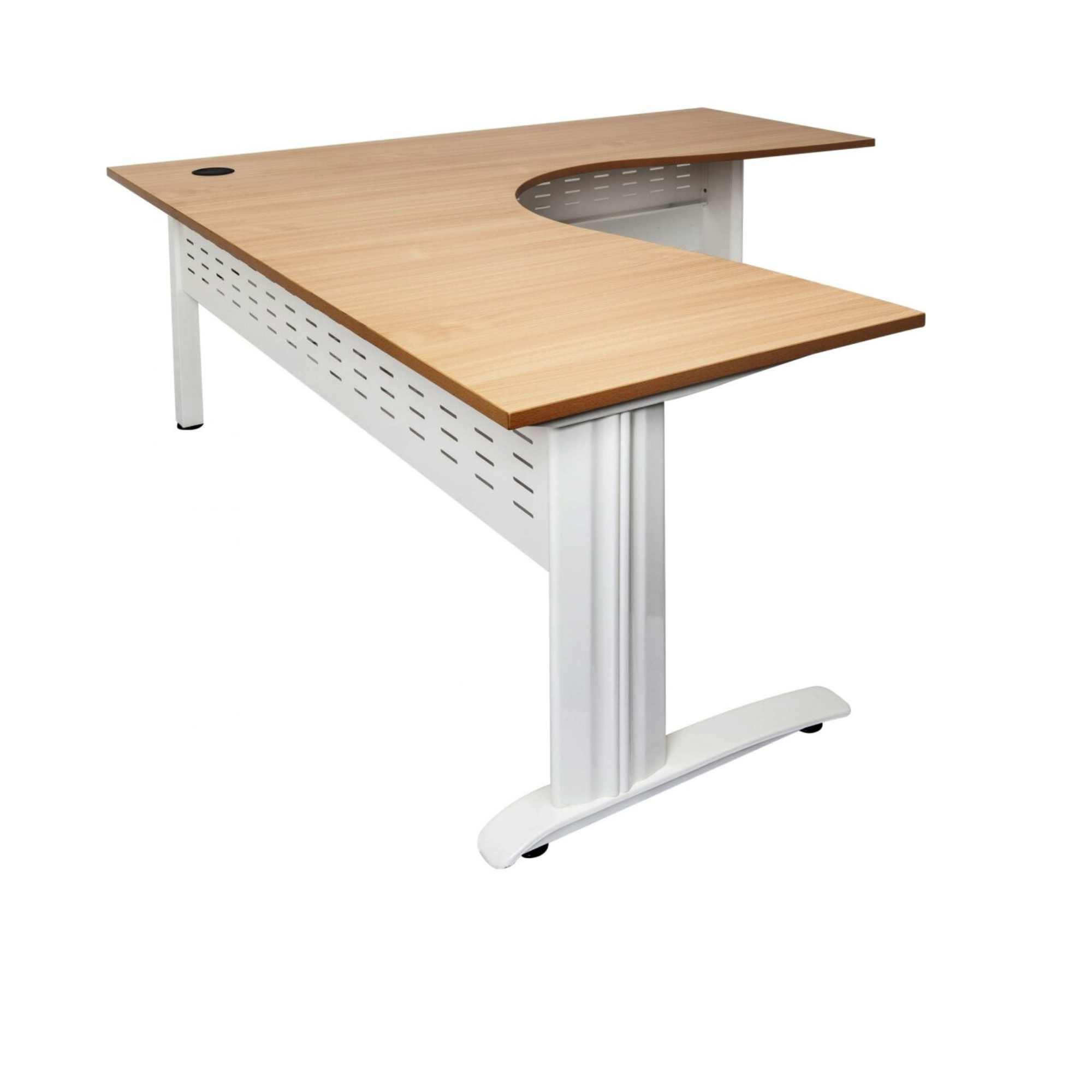 Rapid Span corner desk 1800mm W x 1800mm W x 700mm D with Beech Top & White Satin Base