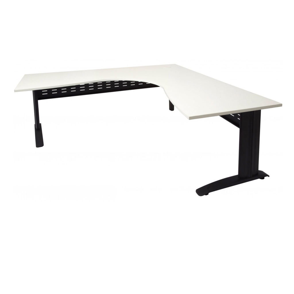 Rapid Span corner desk 1800mm W x 1800mm W x 700mm D with Natural White Top & Black Satin Base