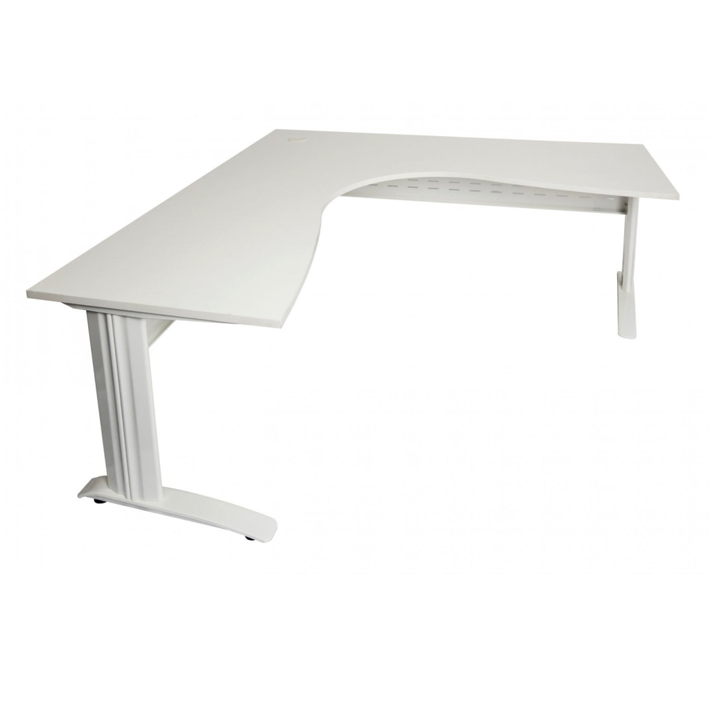 Rapid Span corner desk 1800mm W x 1800mm W x 700mm D with Natural White Top & White Satin Base