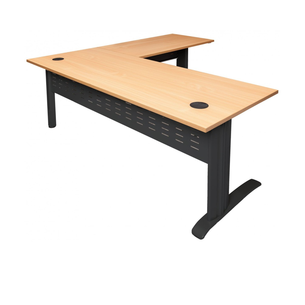 Rapid Span desk & return 1800mm W x 1800mm W x 700mm / 600mm D with Beech Top & Black Satin Base