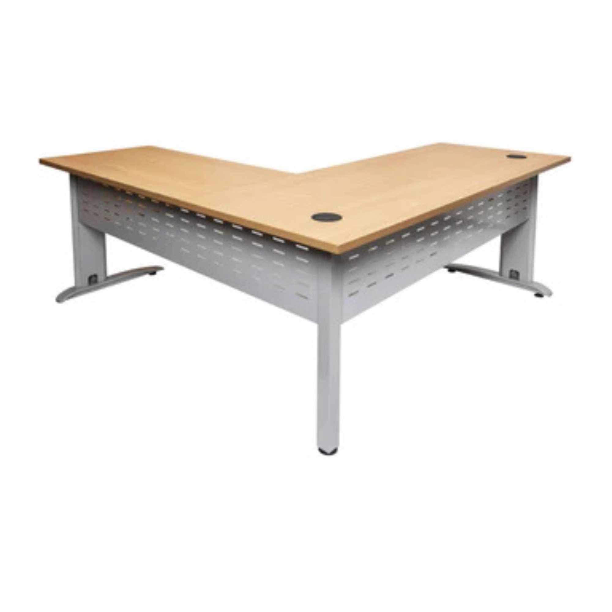 Rapid Span desk & return 1800mm W x 1800mm W x 700mm / 600mm D with Beech Top & Precious Silver Base