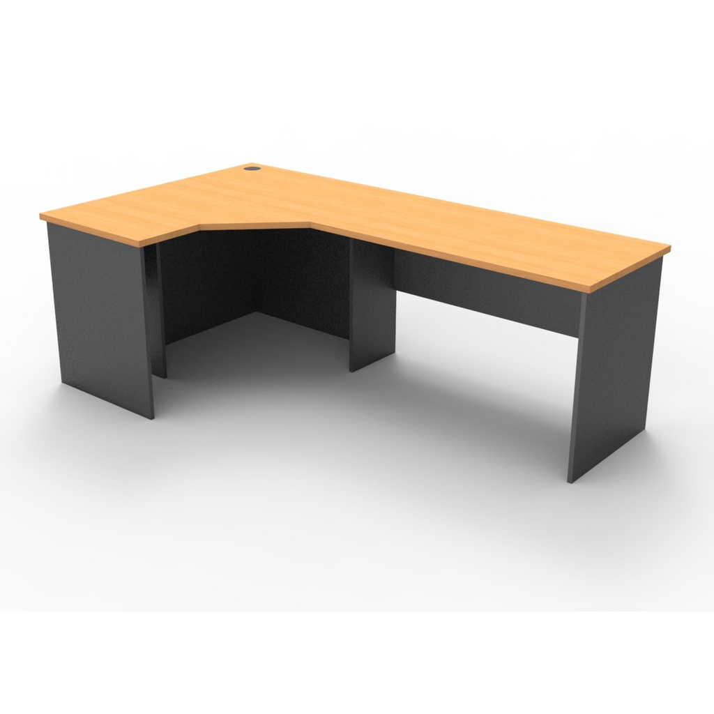 Rapid Worker corner workstation 1200mm W x 2100mm W x 600mm D with Beech Top & Ironstone Base