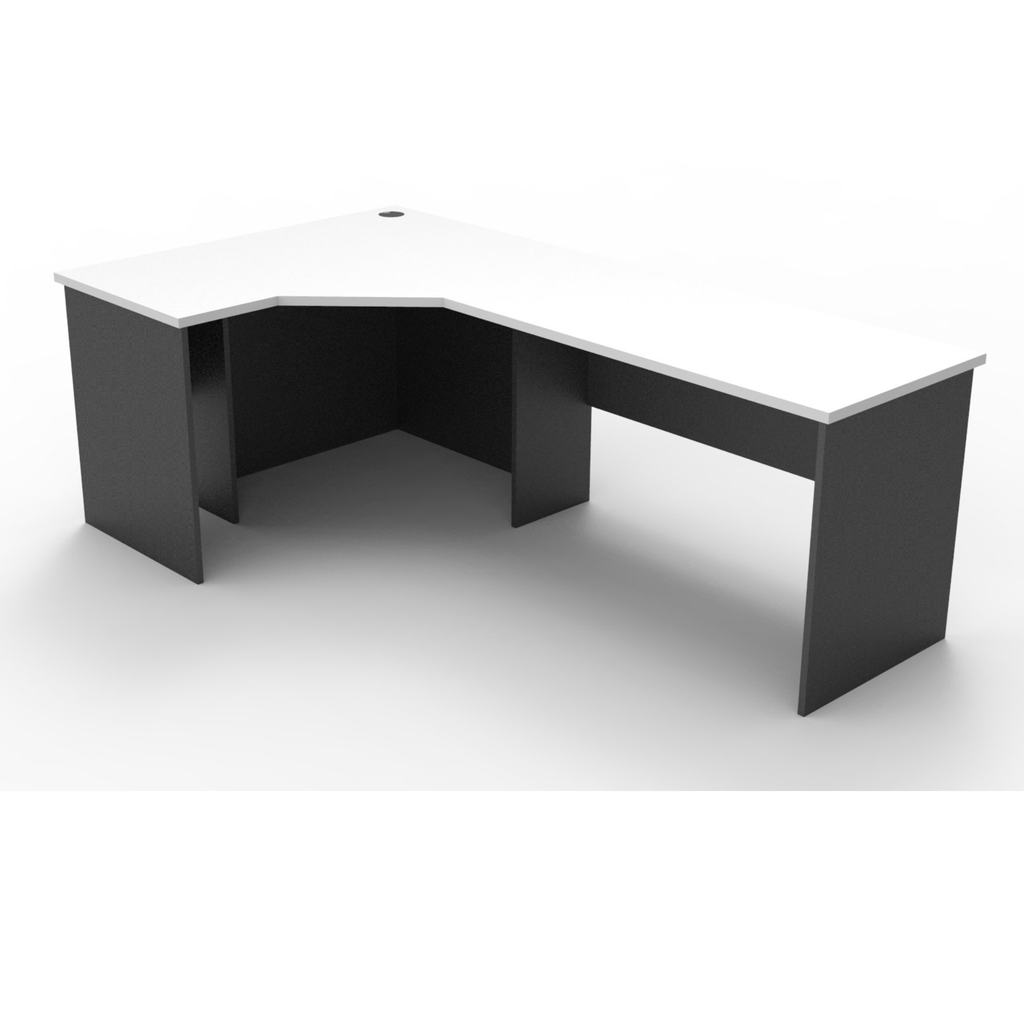 Rapid Worker corner workstation 1200mm W x 2100mm W x 600mm D with Natural White Top & Ironstone Base