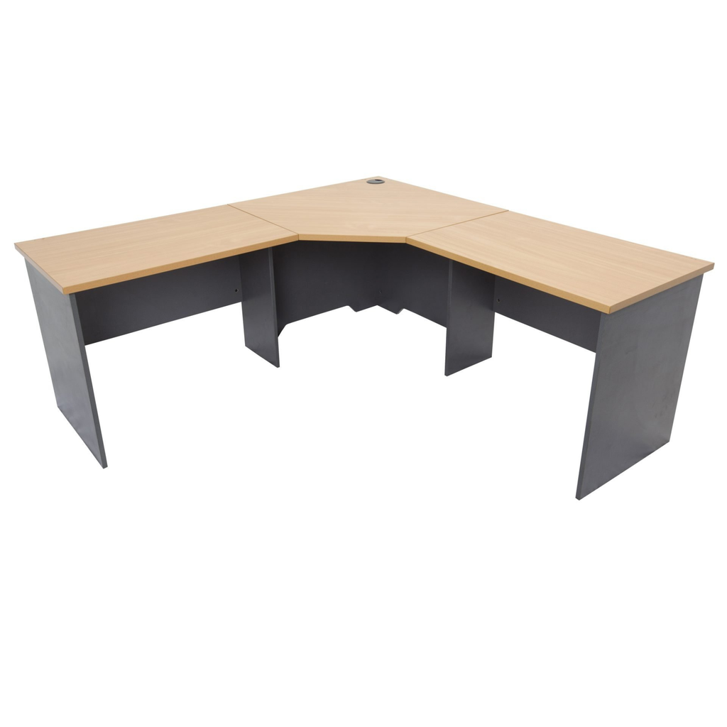 Rapid Worker corner workstation 1800mm W x 1800mm W x 600mm D with Beech Top & Ironstone Base