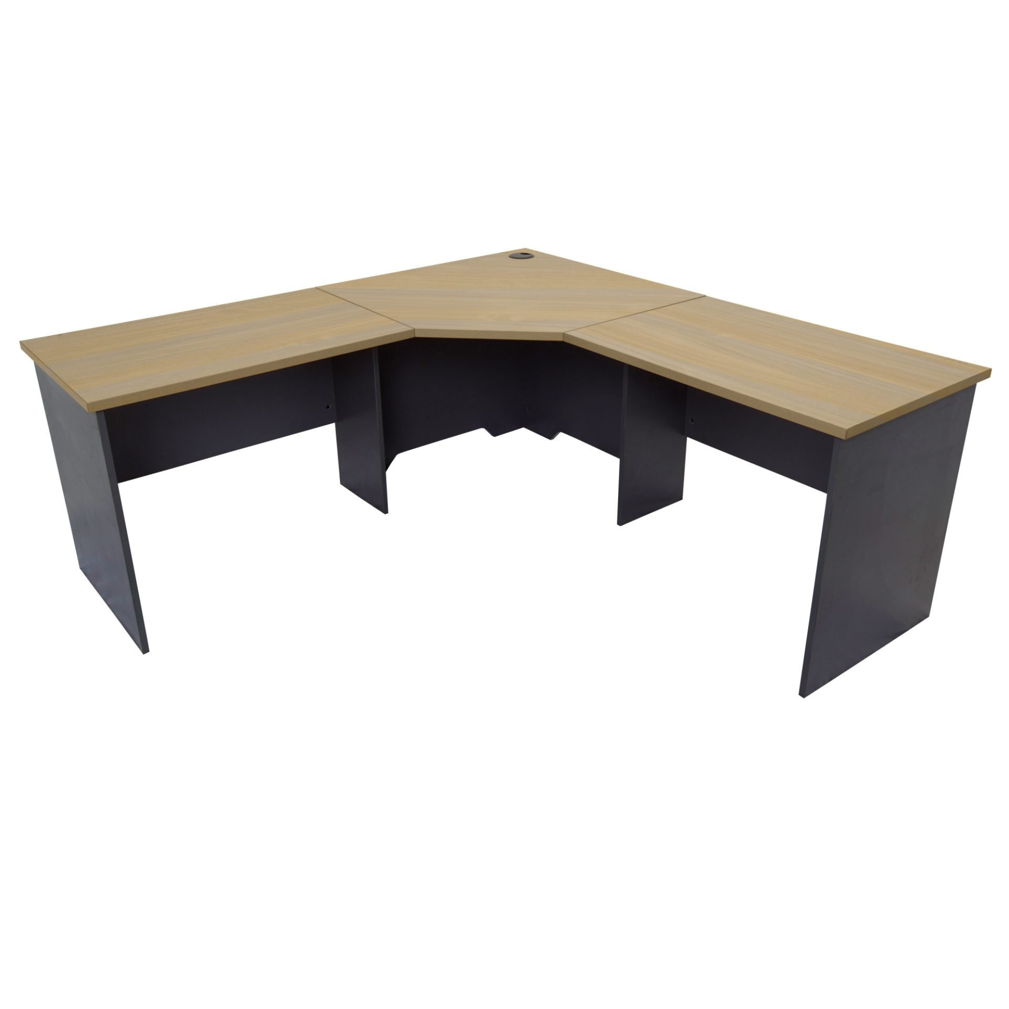 Rapid Worker corner workstation 1800mm W x 1800mm W x 600mm D with Natural Oak Top & Ironstone Base