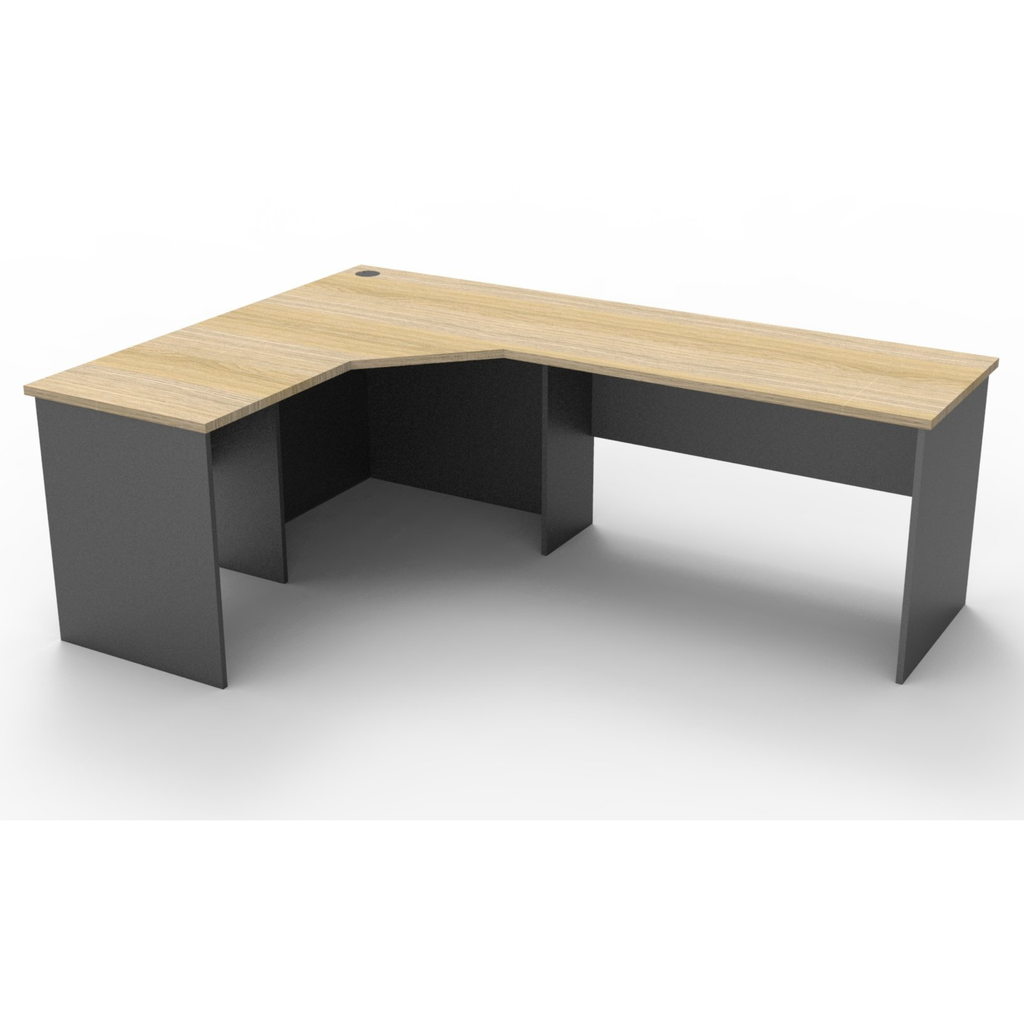 Rapid Worker corner workstation 2100mm W x 1500mm W x 600mm D with Natural Oak Top & Ironstone Base