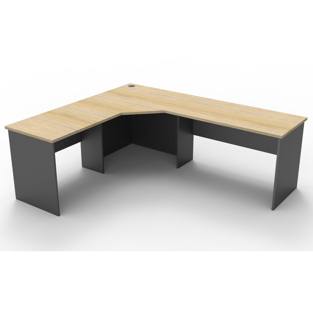 Rapid Worker corner workstation 2100mm W x 1800mm W x 600mm D with Natural Oak Top & Ironstone Base
