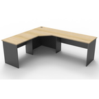 Rapid Worker corner workstation 2100mm W x 1800mm W x 600mm D with Natural Oak Top & Ironstone Base