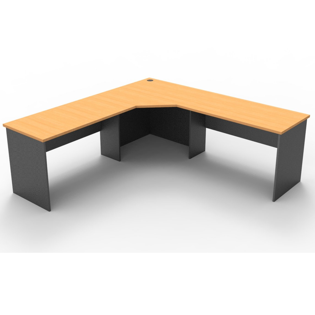 Rapid Worker corner workstation 2100mm W x 2100mm W x 600mm D with Beech Top & Ironstone Base