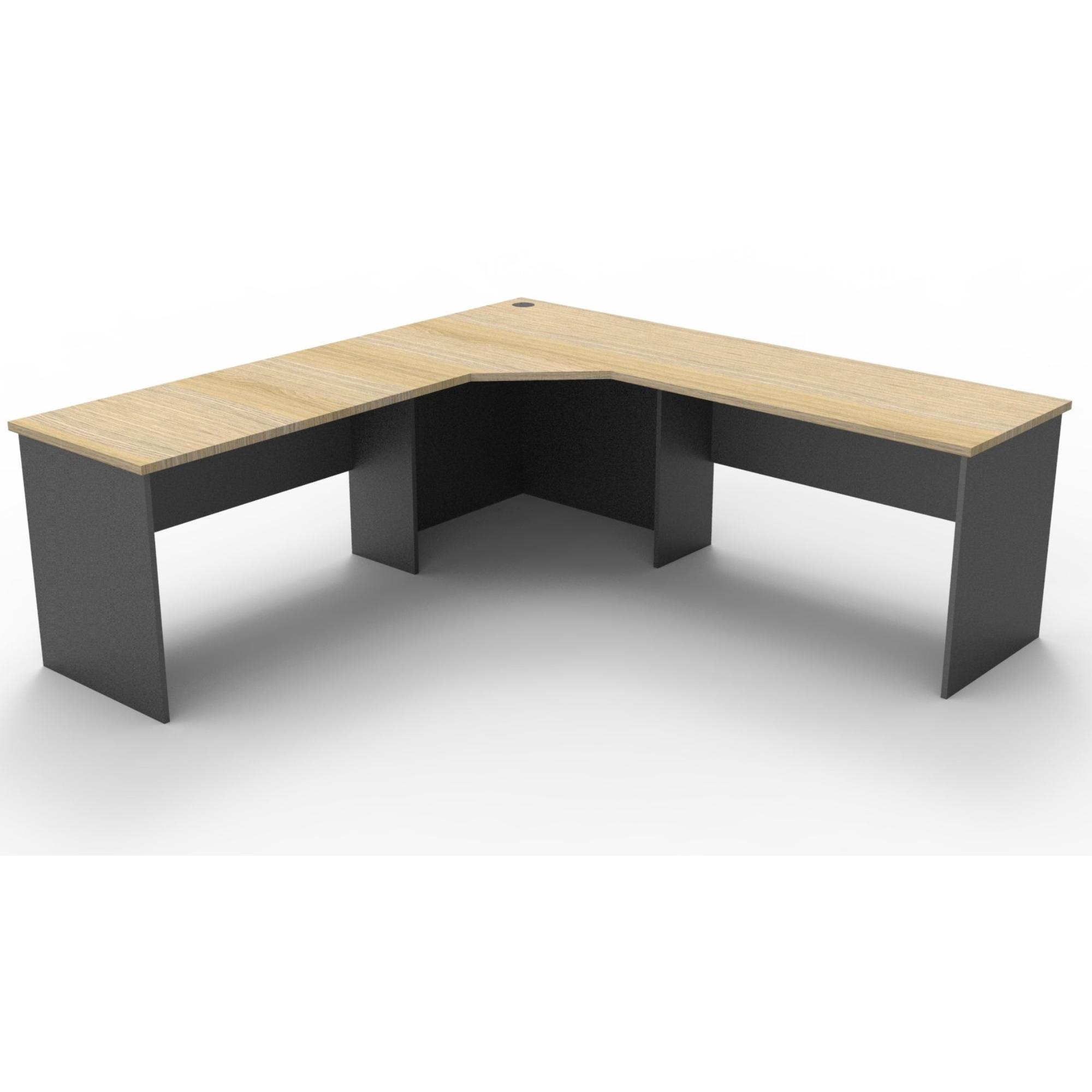 Rapid Worker corner workstation 2100mm W x 2100mm W x 600mm D with Natural Oak Top & Ironstone Base