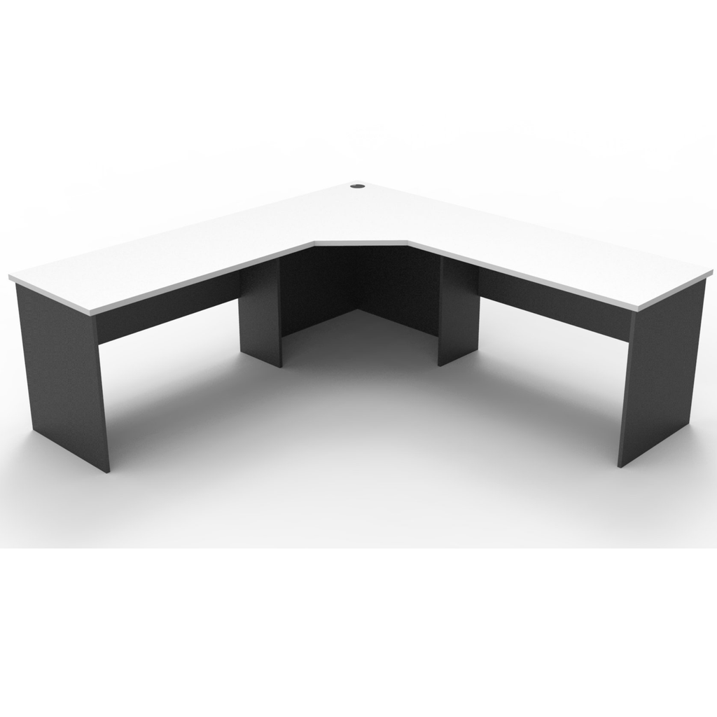 Rapid Worker corner workstation 2100mm W x 2100mm W x 600mm D with Natural White Top & Ironstone Base